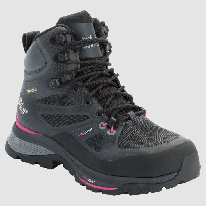 Botas Senderismo Jack Wolfskin Force Trekker Texapore Mid Mujer Negros/Rosas Mexico-4862371